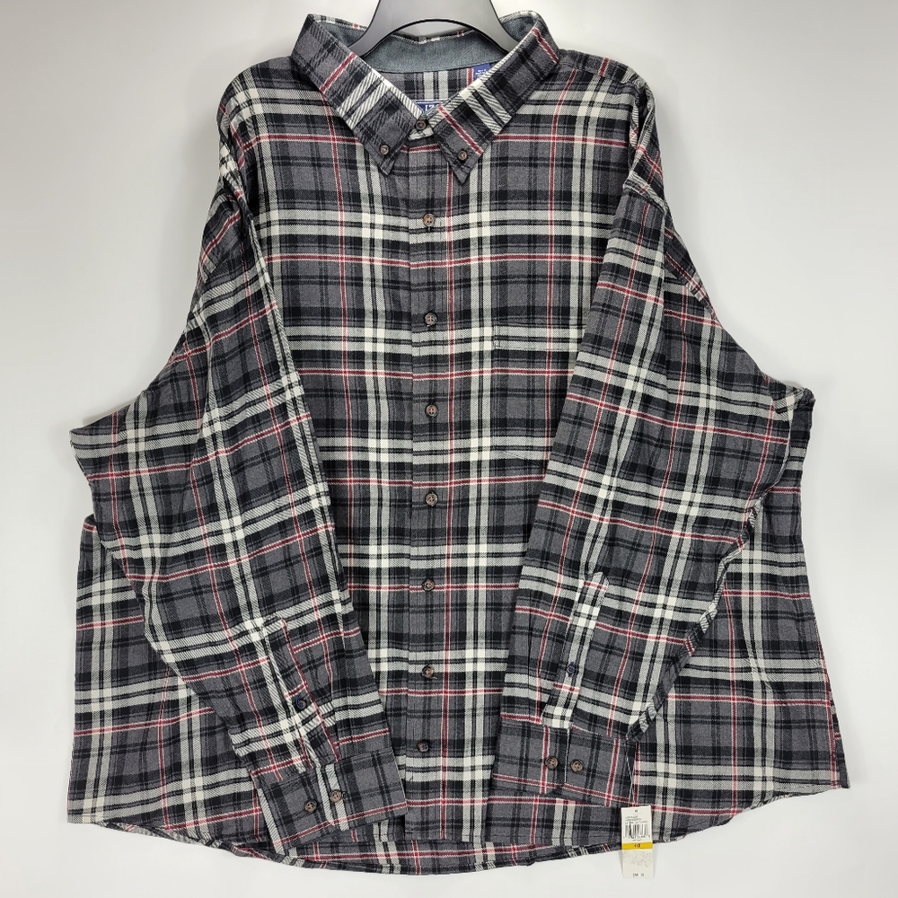 Izod Stratton Flannel Long Sleeve Button Front Shirt Mens 4XB Black Gray Red